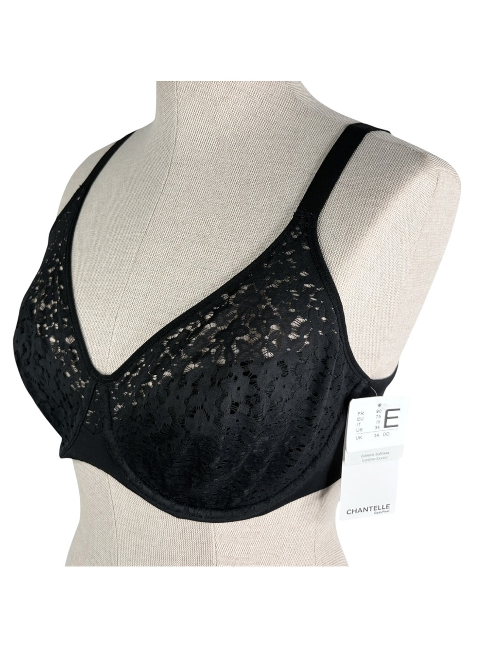 NWT Chantelle Norah Seamless Bra sz 34DD (34E) * Black Floral Lace Unlined - Picture 2 of 7